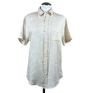 Men's Onia Yellow Tropical Print Linen Button Up Short Sleeve Casual Shirt Small
